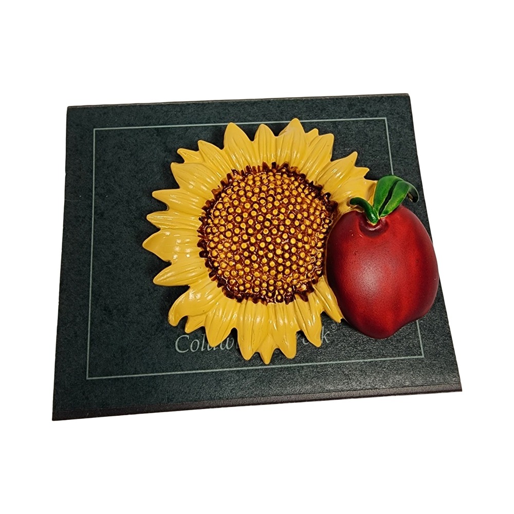 Coldwater Creek Sunflower Apple Brooch Pin Enamel Red Yellow Fall Autumn Harvest